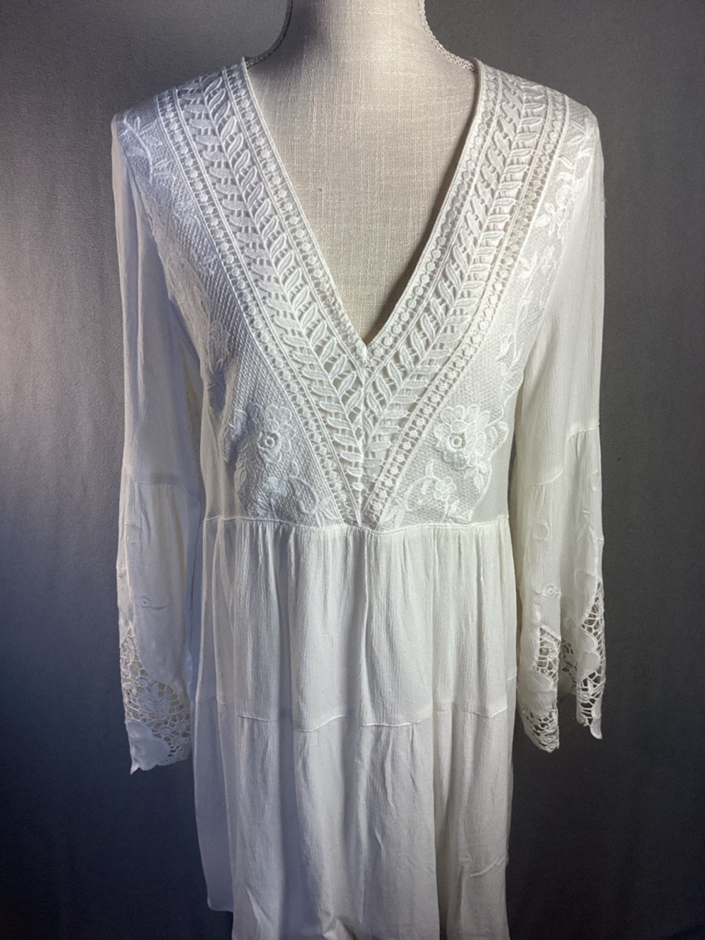 Altar'd State Dress L Soft White Flare Sleeve Boho Fairy Graduation Festival